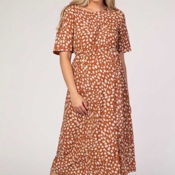 Pinkblush Dresses & Skirts - 🎉HOST PICK PinkBlush | camel dot midi maternity
